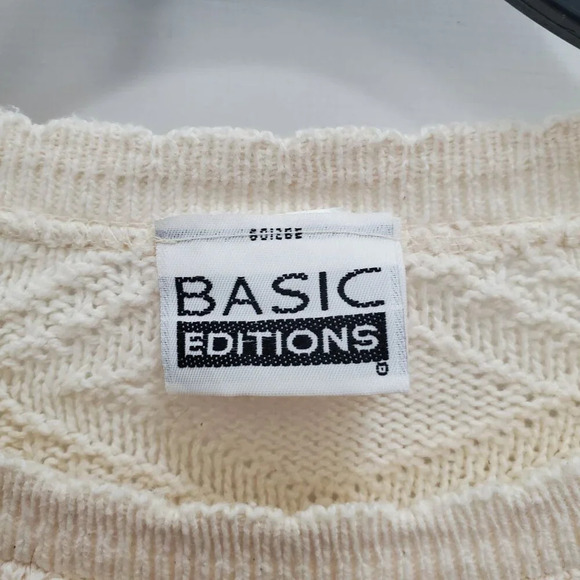 Basic Editions Men's Vintage Cream Textured Knit Cotton Grandpa Sweater Size L‎ - Picture 3 of 5